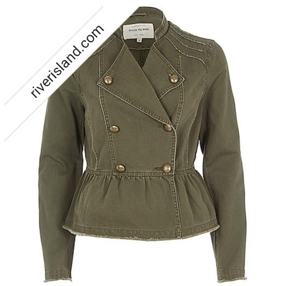 River Island British Distressed Frayed Khaki Jacket - Sz 38 EU / 12 UK - Picture 2 of 11